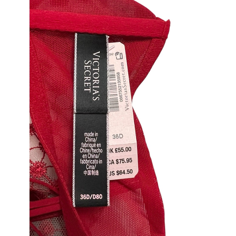 Victorias Secret Starburst Unlined Plunge Bra Underwire Red‎ Embroidered 36D NWT - Picture 9 of 16